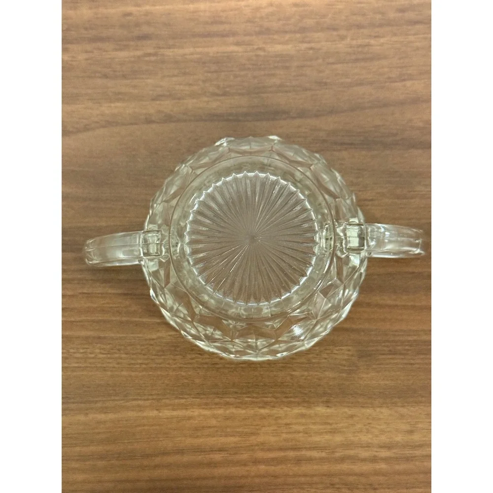 VTG Set of TWO Jeannette Depression Glass Clear Cubist Sugar Condiment 3.5